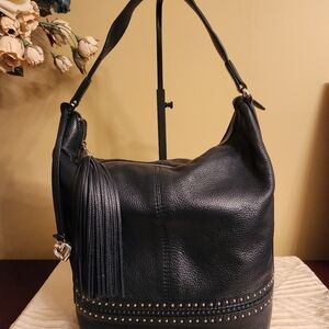 Black Leather Studded Hobo Bag